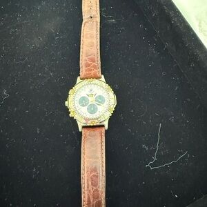 Gold and Brown Watch with Leather Strap